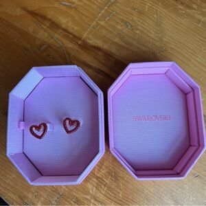 Swarovski Sublima Stud Earrings Heart Small Red Gold-Tone Plated NEW